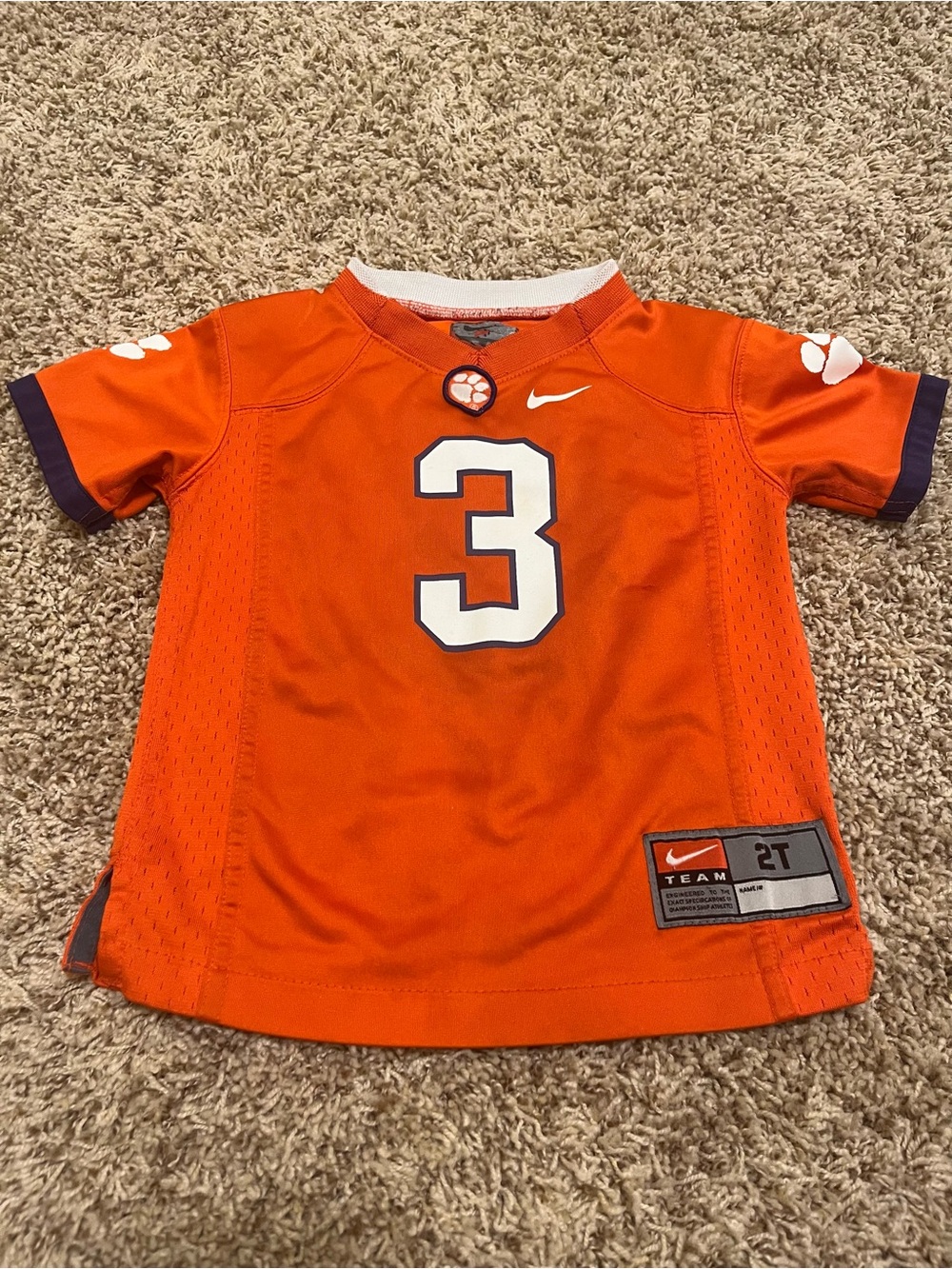 Nike Kids Orange Football Jersey Top with White & Purple Accents - #3